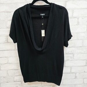 Talbots  Black Linen Blend Cowl Neck Short Sleeve Sweater Size PL NEW